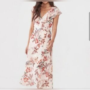 Sanctuary Red &‎ Orange Floral Ruffle Resort Formal Dress Nordstrom Size 4 NWT